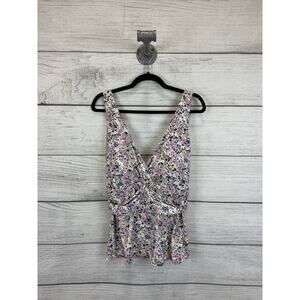 Lands End Plus Size White Floral Tankini Swimsuit Top Size 2X (20W-22W)